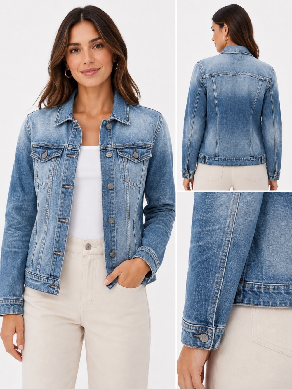 Kut from the Kloth Denim Trucker Jacket Medium Wash Button Front Size Large